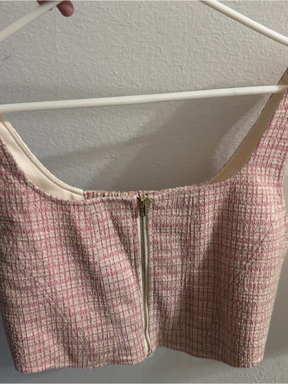 Wayf Pink and Cream Tweed Cropped Tank & Skirt Set BNWT
